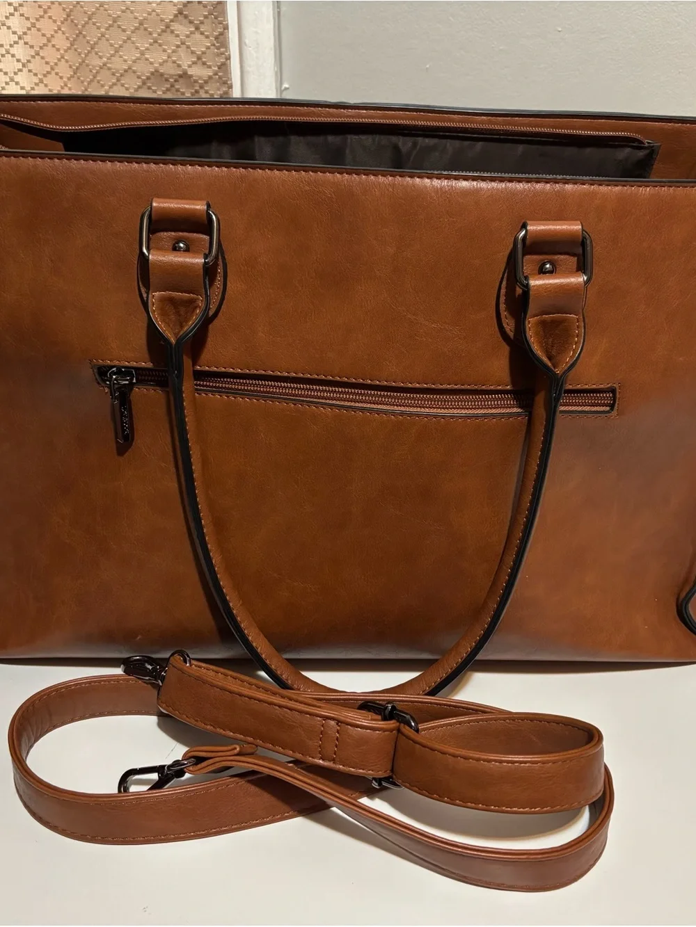 Saddle Brown Laptop Purse w/ Optional Crossbody Strap